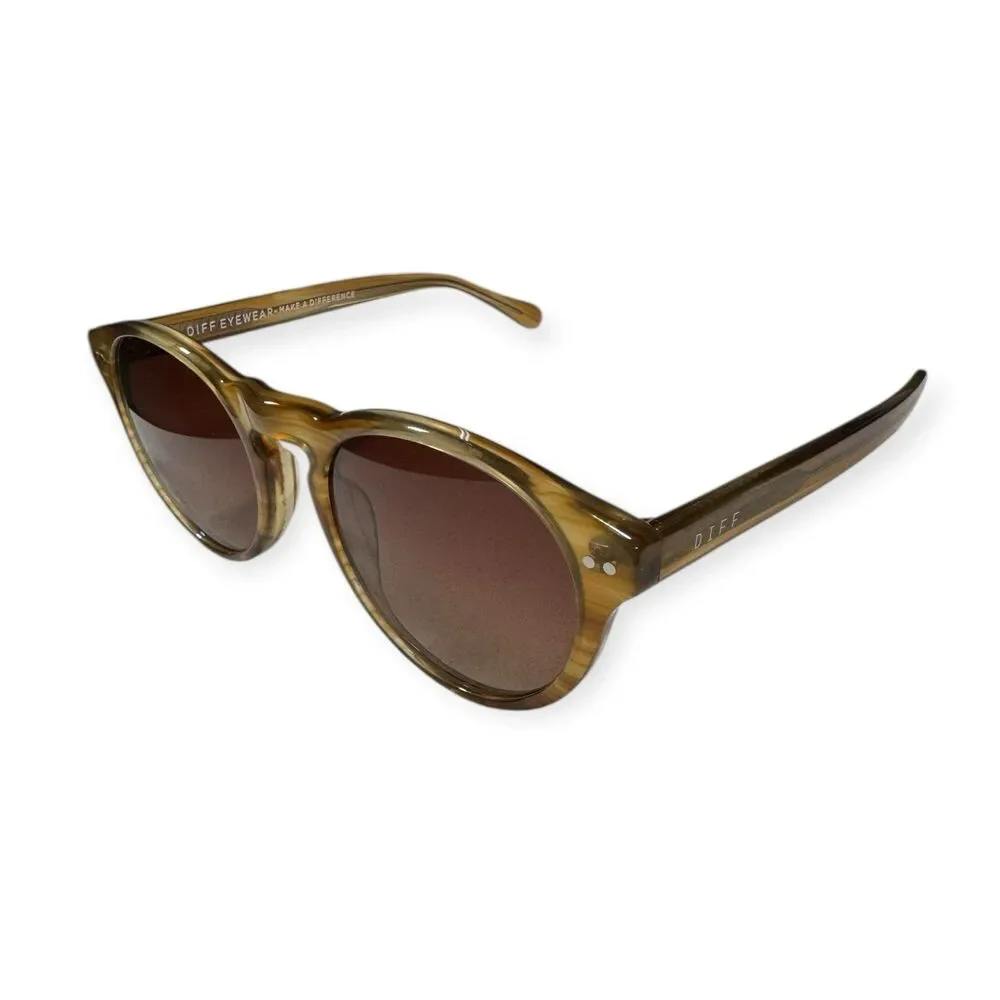 DIFF Sunglasses Cody Polarized Brown Lenses Wood Frame Brown‎ Retro Round Frame